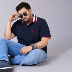 Classic Tipped Cotton Piqué Polo – Navy with Contrast Collar