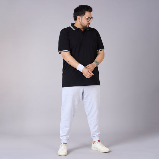 Classic Tipped Cotton Piqué Polo – Black with Contrast Collar tipping