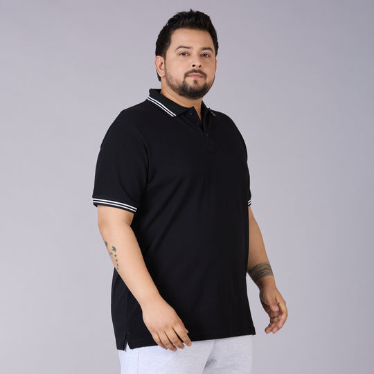 Classic Tipped Cotton Piqué Polo – Black with Contrast Collar tipping