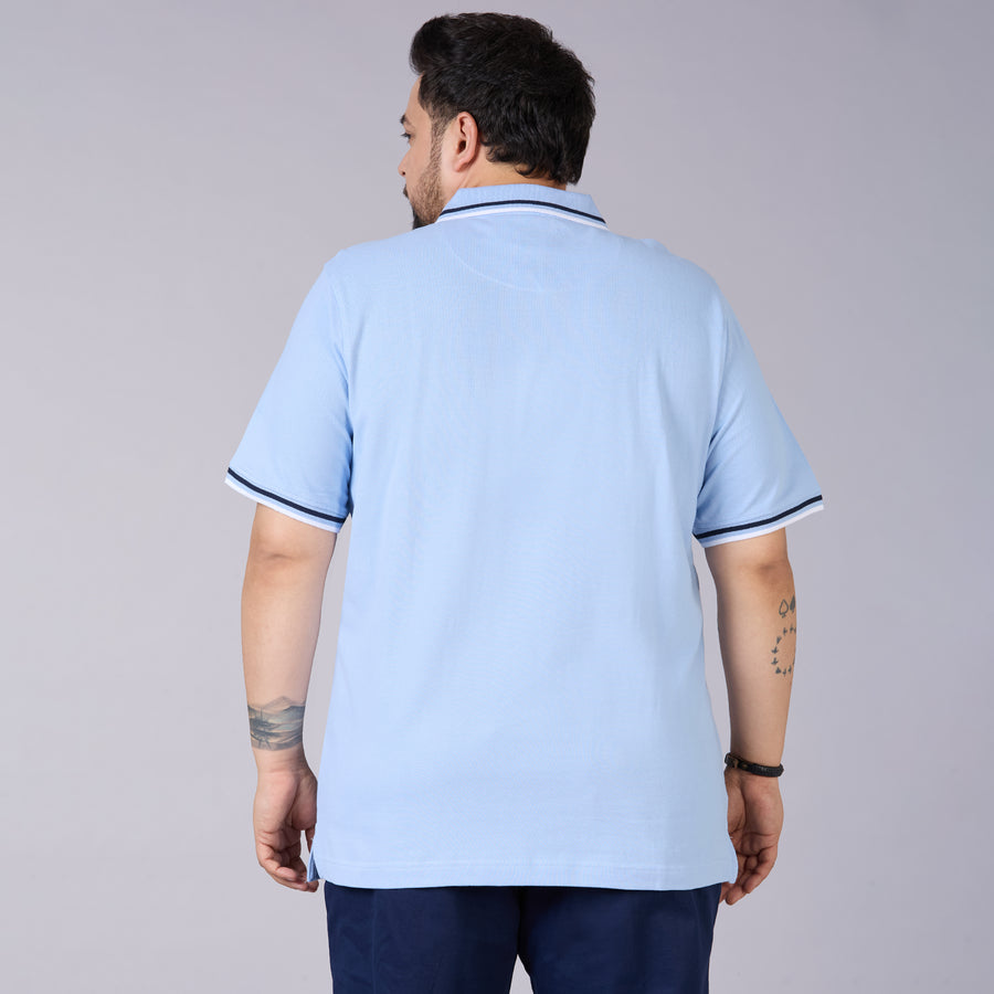 Sky Blue Polo with Navy & White Tipping and Zipper Placket