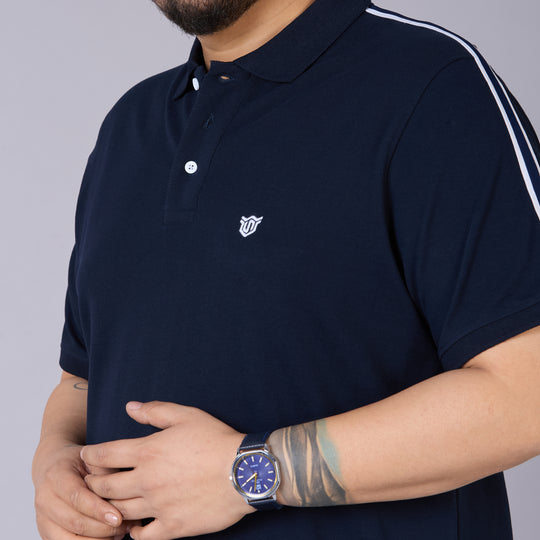 Classic Sporty Navy Polo with Knitted Tape