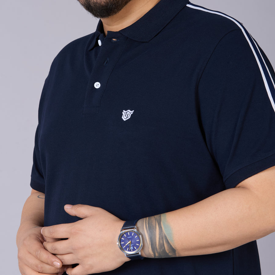 Classic Sporty Navy Polo with Knitted Tape