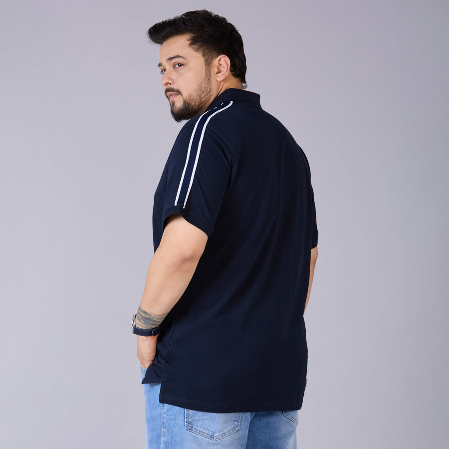 Classic Sporty Navy Polo with Knitted Tape