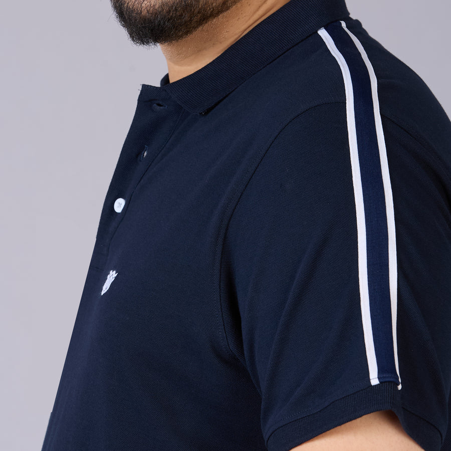 Classic Sporty Navy Polo with Knitted Tape