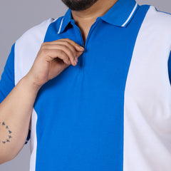 Royal Blue Sporty Polo with White Panels & Zipper Placket
