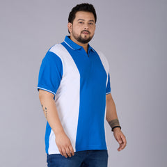 Royal Blue Sporty Polo with White Panels & Zipper Placket