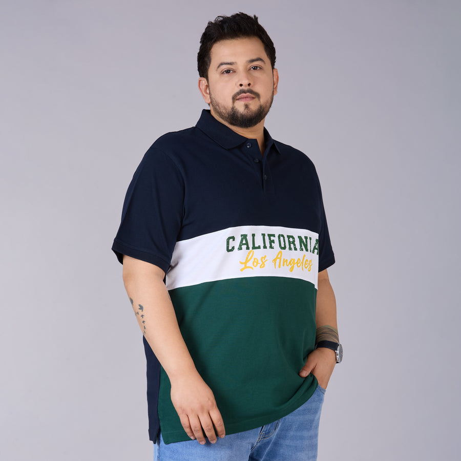 Navy, White & Emerald Green Panelled Polo