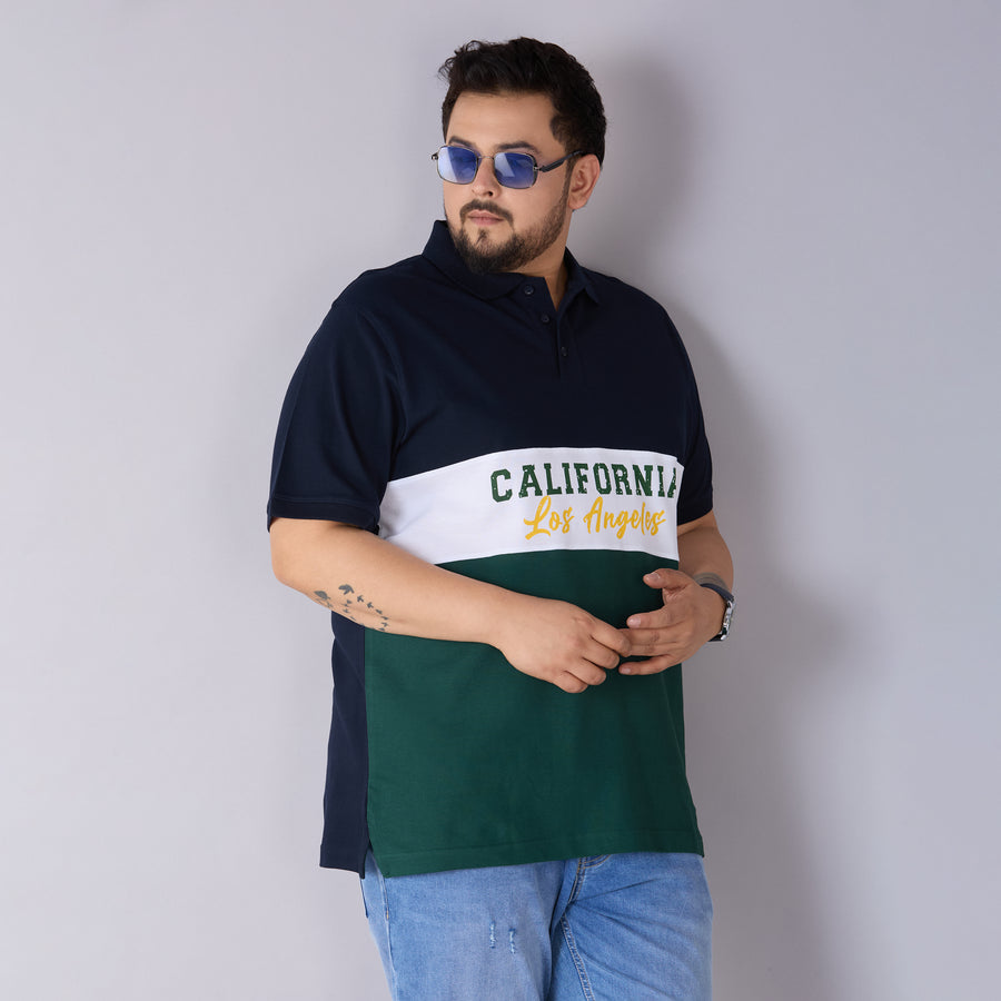 Navy, White & Emerald Green Panelled Polo