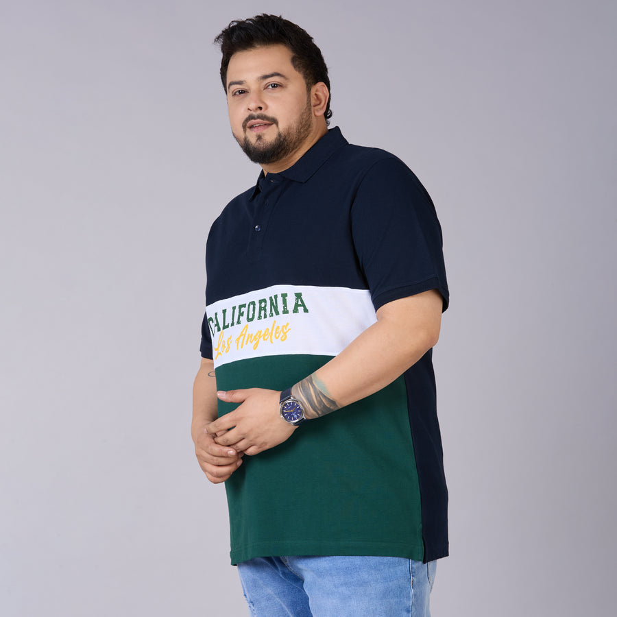 Navy, White & Emerald Green Panelled Polo