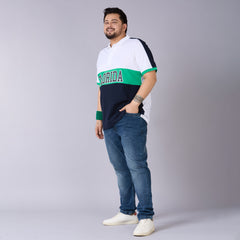 White, Green & Navy Cut & Sew Polo