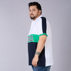 White, Green & Navy Cut & Sew Polo