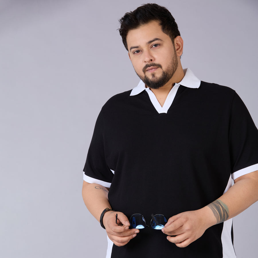 Black V-Neck Polo with Contrast detailing