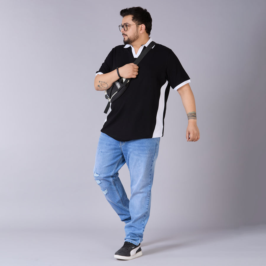 Black V-Neck Polo with Contrast detailing