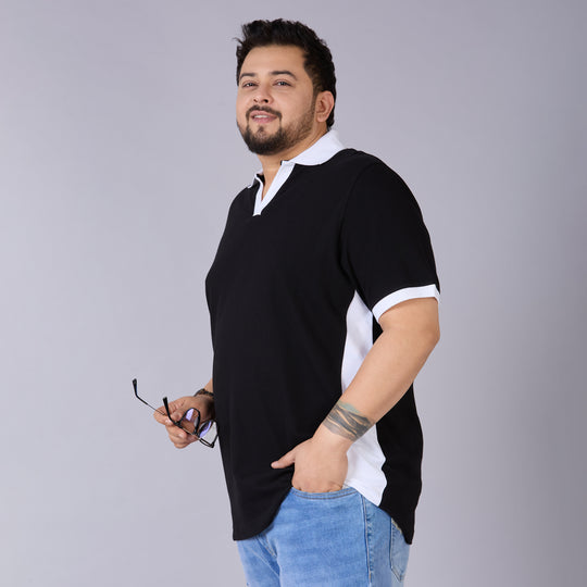 Black V-Neck Polo with Contrast detailing