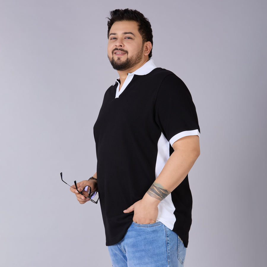 Black V-Neck Polo with Contrast detailing