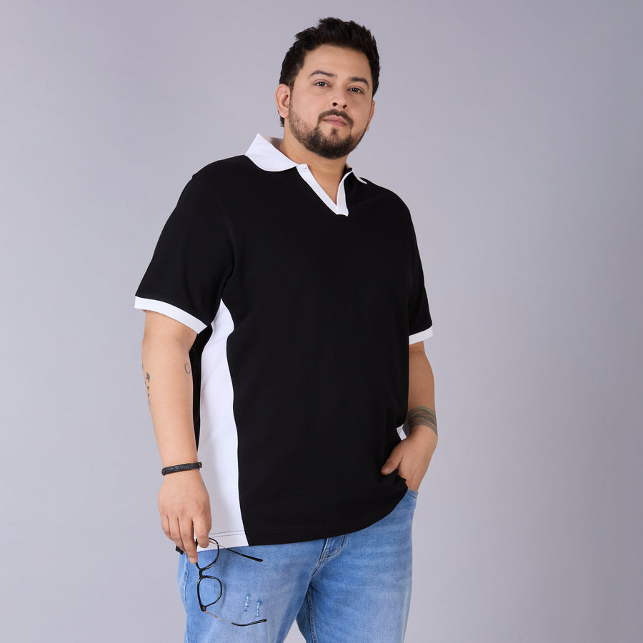 Black V-Neck Polo with Contrast detailing