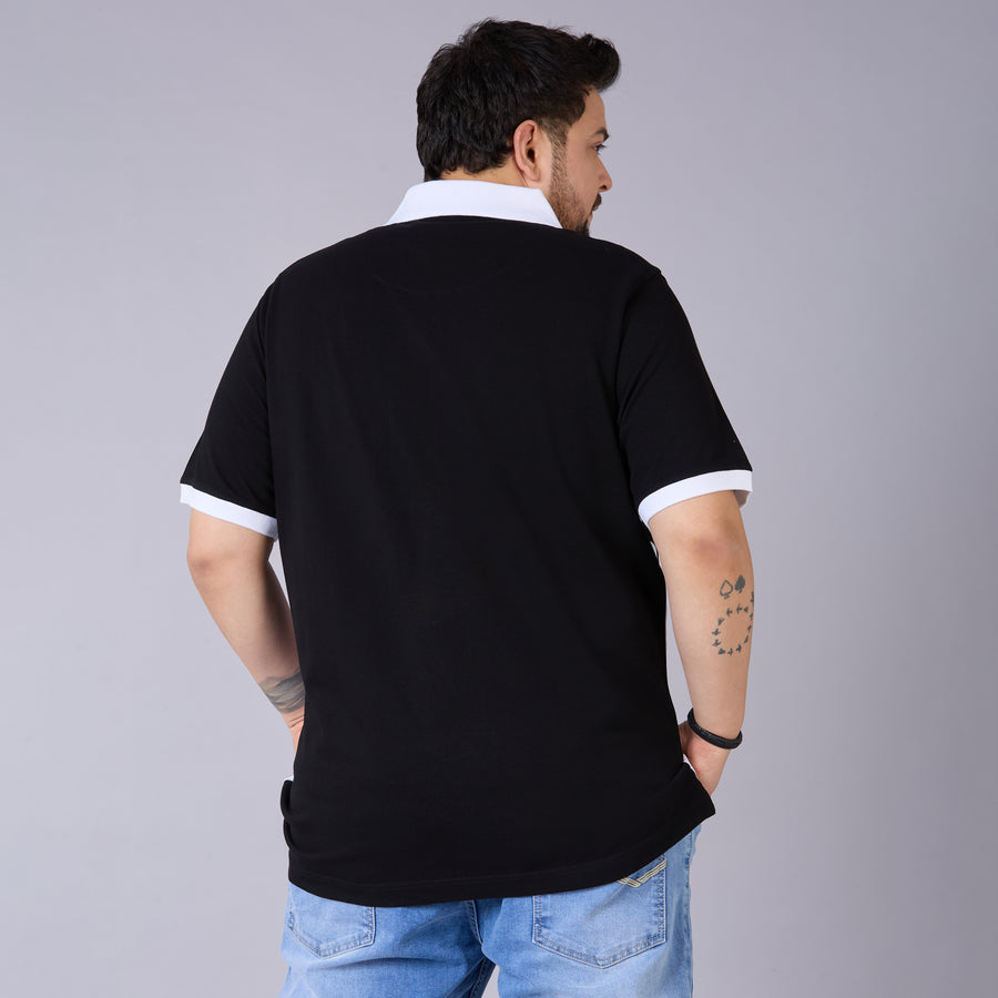 Black V-Neck Polo with Contrast detailing