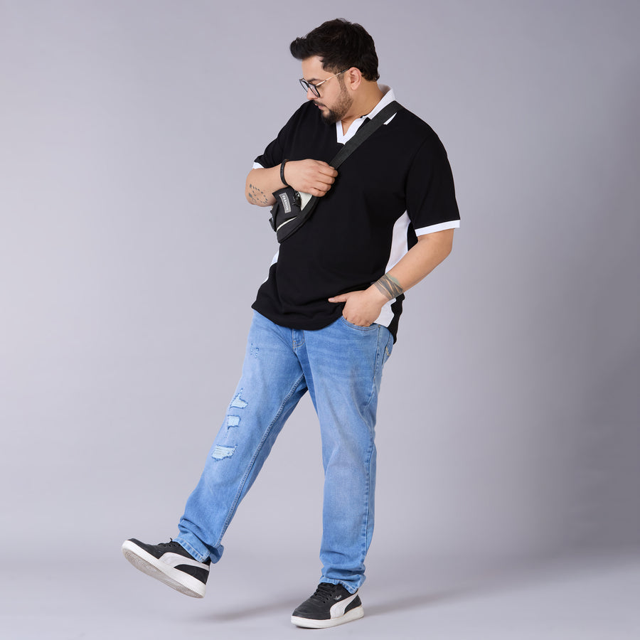Black V-Neck Polo with Contrast detailing