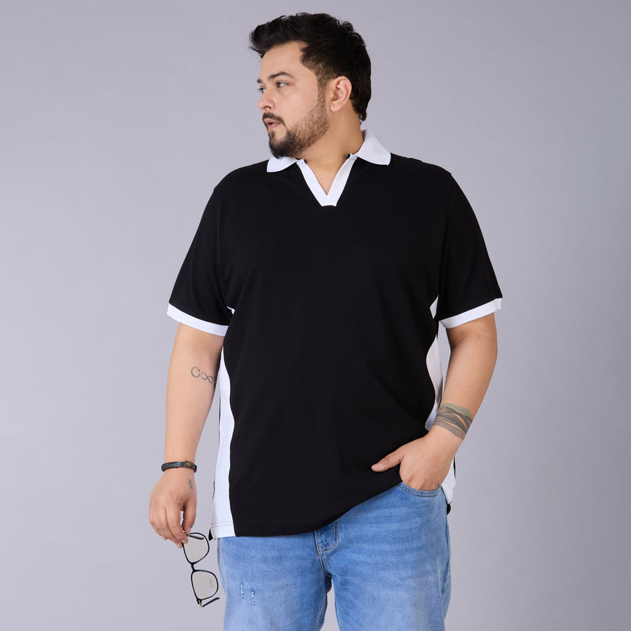 Black V-Neck Polo with Contrast detailing