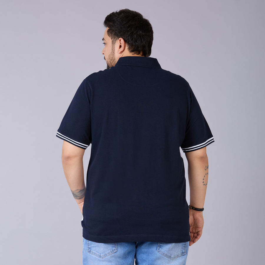 Navy & White Panelled Polo with Zipper Placket