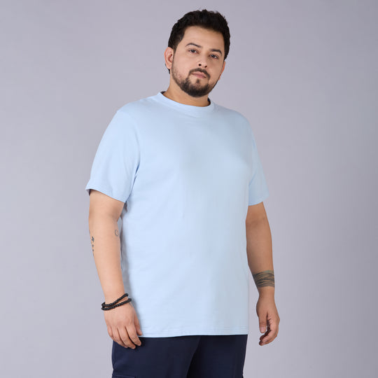 Mens Plus Size Sky Blue Solid Tee