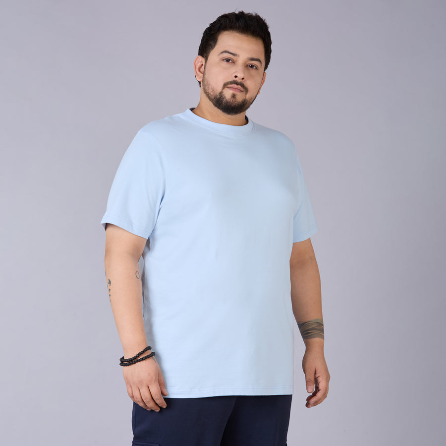 Mens Plus Size Sky Blue Solid Tee
