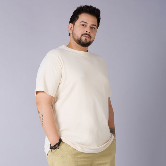 Mens Plus Size Off White Solid Tee
