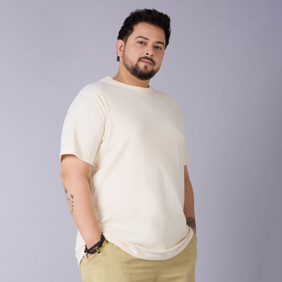 Mens Plus Size Off White Solid Tee