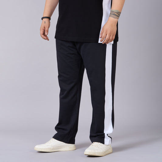 Mens Plus Size Black Track Pant with Contrast White Panel