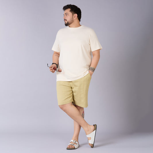 Mens Plus Size Jacquard Shorts with Contrast Drawcord- Beige