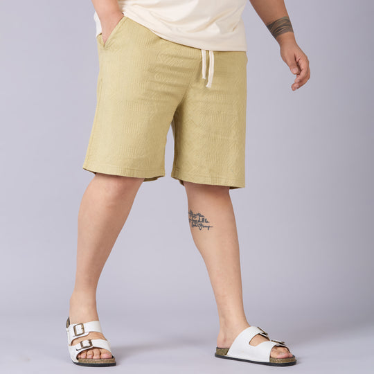 Mens Plus Size Jacquard Shorts with Contrast Drawcord- Beige