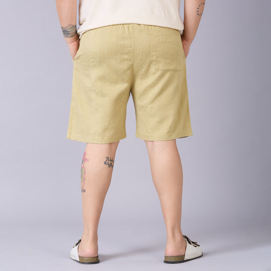 Mens Plus Size Jacquard Shorts with Contrast Drawcord- Beige