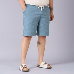 Men's Plus Size Jacquard Shorts with Contrast Drawcord- Blue