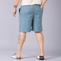 Men's Plus Size Jacquard Shorts with Contrast Drawcord- Blue