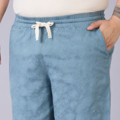 Men's Plus Size Jacquard Shorts with Contrast Drawcord- Blue