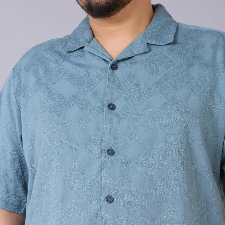 Mens Plus Size Jacquard Shirt - Blue