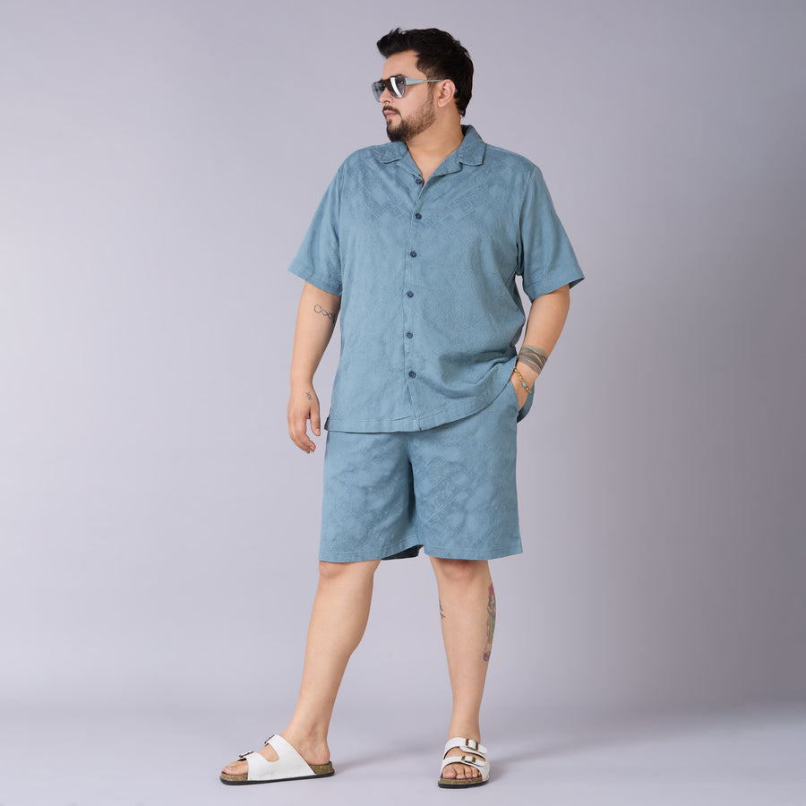 Mens Plus Size Jacquard Shirt - Blue