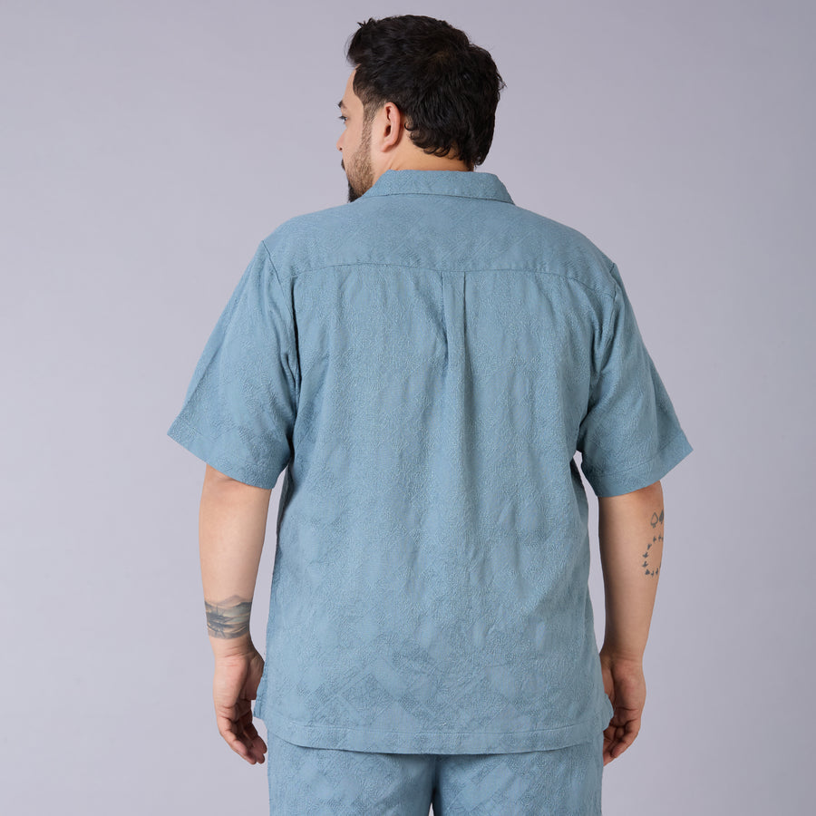 Mens Plus Size Jacquard Shirt - Blue