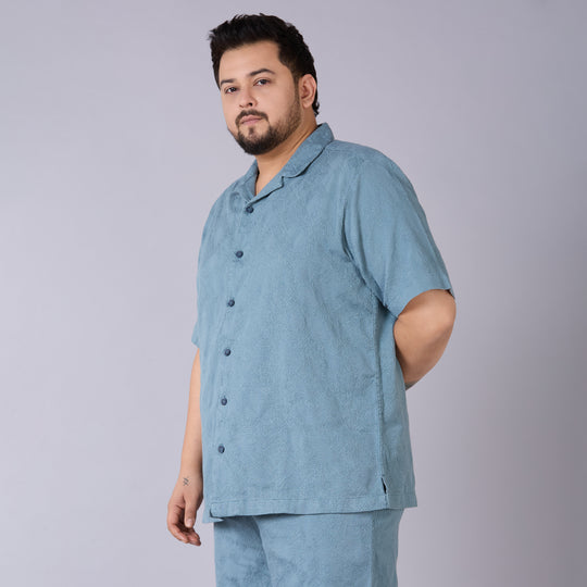 Mens Plus Size Jacquard Shirt - Blue