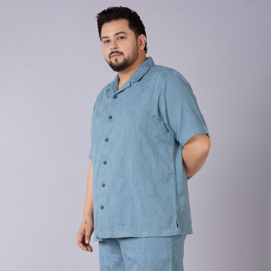 Mens Plus Size Jacquard Shirt - Blue