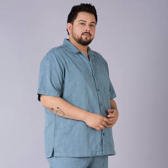 Mens Plus Size Jacquard Shirt - Blue