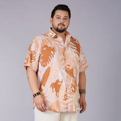 Mens Plus Size Peach Tropical Twill Shirt