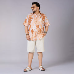 Mens Plus Size Peach Tropical Twill Shirt