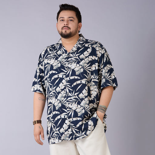 Men's  Plus Size Tropical Midnight  Viscose Cuban Collar Shirt