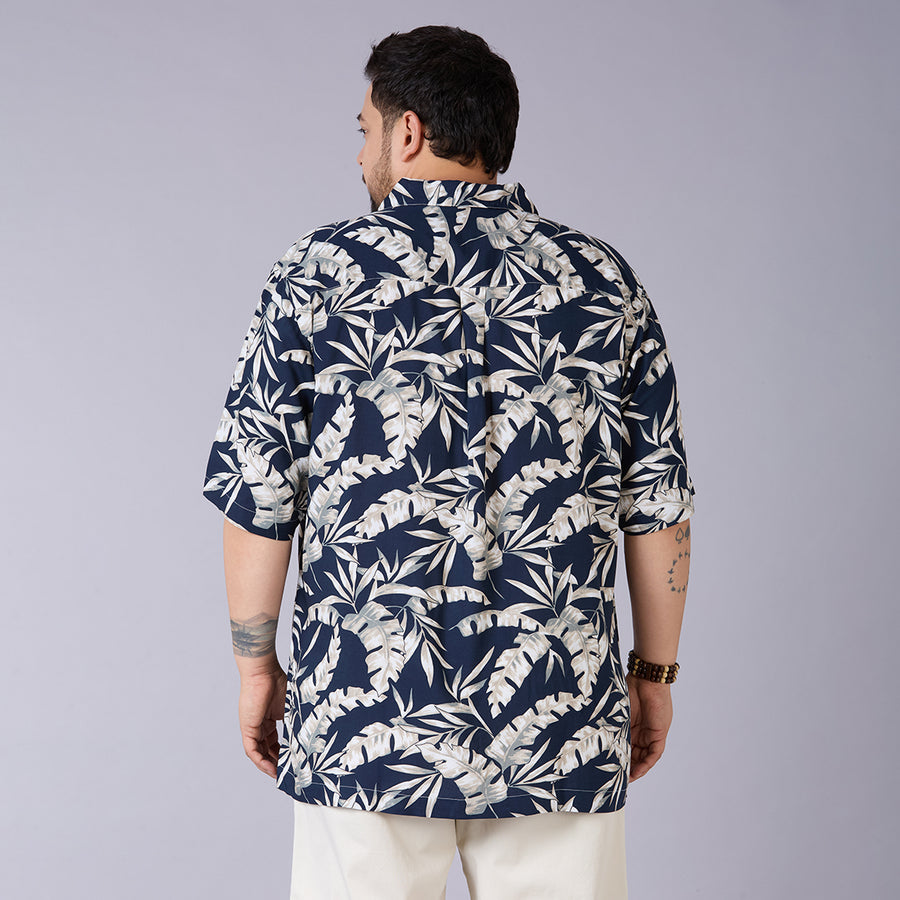 Men's  Plus Size Tropical Midnight  Viscose Cuban Collar Shirt