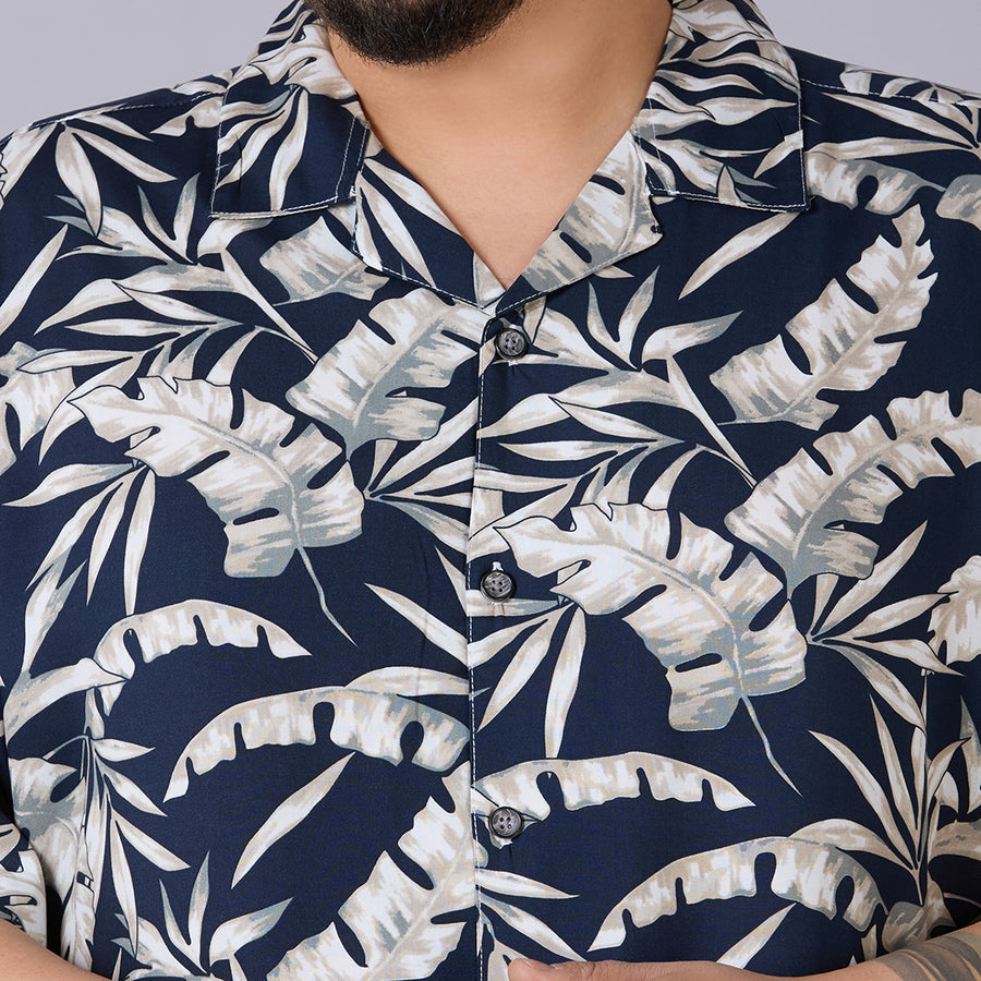Men's  Plus Size Tropical Midnight  Viscose Cuban Collar Shirt