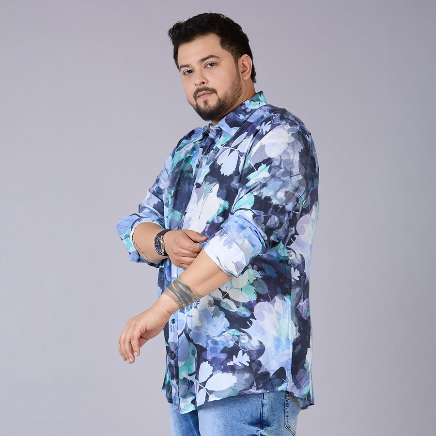 Mens Plus Size Midnight Botanica Digital Print Shirt