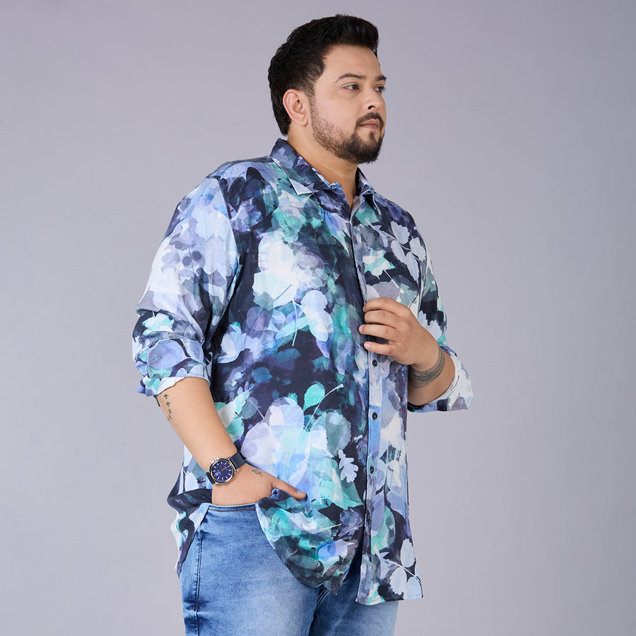 Mens Plus Size Midnight Botanica Digital Print Shirt