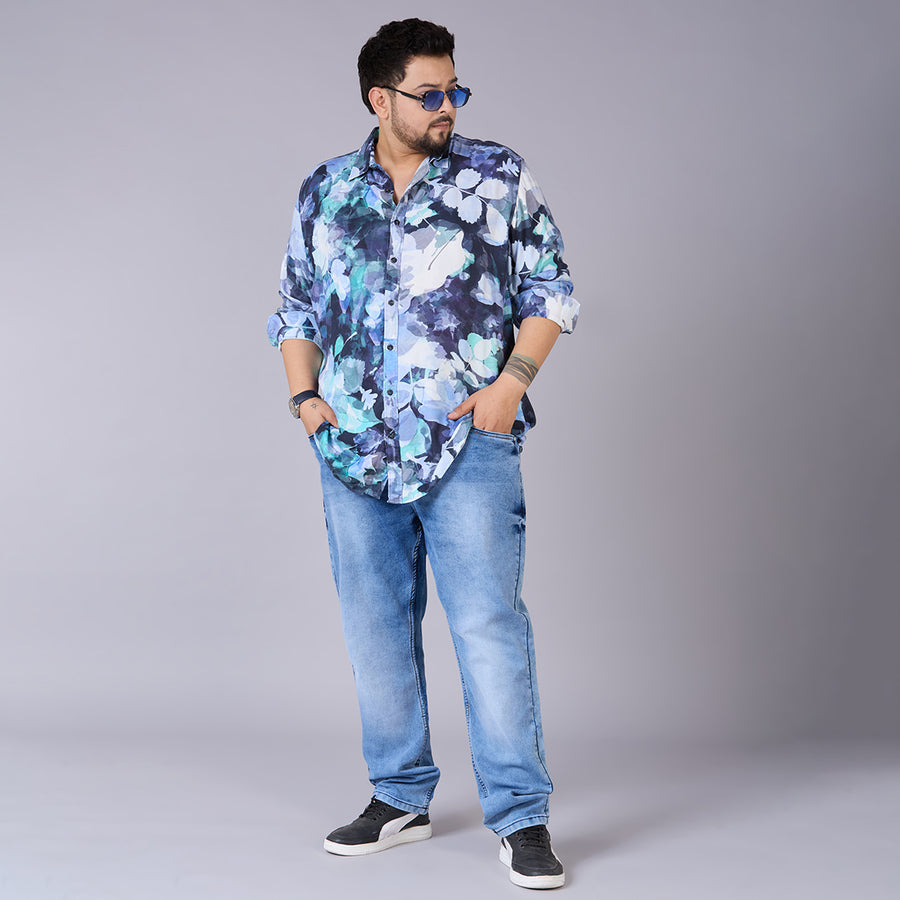 Mens Plus Size Midnight Botanica Digital Print Shirt