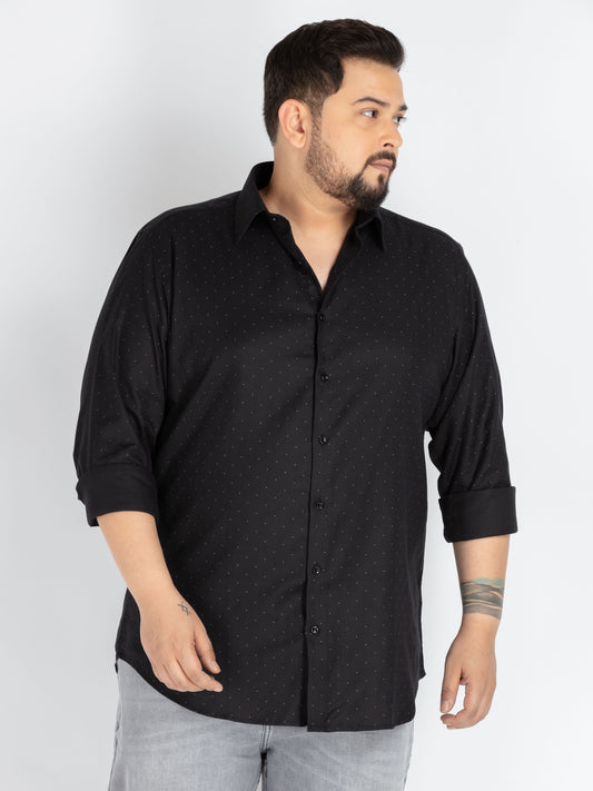 Mens Plus Size Black spread collar printed polka dot shirt